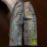 Pantalon en jean personnalisé à double genou, bleu clair, streetwear, brodé, imprimé, délavé, coupe droite, vintage, cargo, jean pour homme