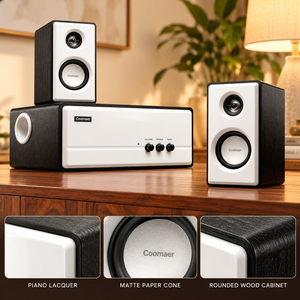 Altavoz multimedia 2.1 de madera con subwoofer, entrada coaxial USB, control de graves, agudos, volumen y relación señal/ruído de 68dB para TV - Product Image 2