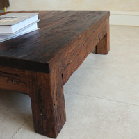 Table basse carrée en bois massif rustique Wabi Sabi, table à thé, meuble artisanal pour la maison