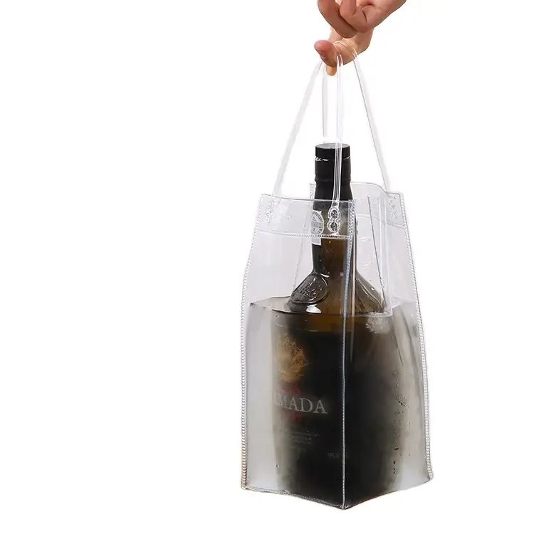 Borsa per il ghiaccio del vino in Pvc trasparente trasparente portatile borsa per il regalo del vino borsa termica per vino personalizzata