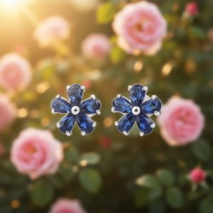 Orecchini a forma di fiore placcati in argento con strass di cristallo blu per le donne, regalo di gioielli alla moda e carini - Product Image 2