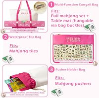 Lot de 3 sacs en toile vides pour Mahjong, brodés, pour ensemble de Mahjong américain, incluant des sacs à cordon pour tuiles, des supports et des poussoirs