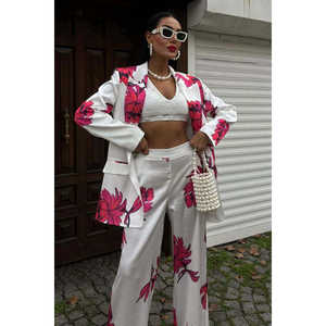 ชุดสูทผ้าซาตินลายดอกไม้สีเขียวอมเทา แขนยาว สำหรับผู้หญิง ฤดูร้อน สวยสง่า ผ้าไม่ยับ หลายสี - Product Image 6