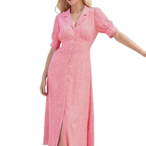 कस्टम महिला शर्ट ड्रेस फैशन मुद्रित पुष्प महिला लंबी पोशाक महिलाओं के लिए पतझड़ के कपड़े आरामदायक छोटी आस्तीन वाली पोशाक