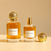 Vente en gros de flacons de parfum en verre transparent élégants et vides, 30 ml, 50 ml, 100 ml, flacon de parfum rond transparent avec bouchon doré