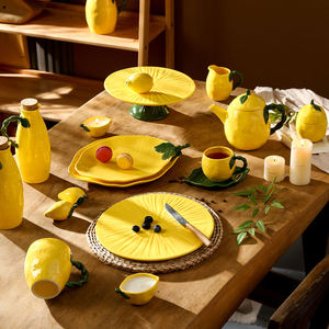 Juego de <span class=keywords><strong>Vajilla</strong></span> de Cerámica con Forma de Limón en Color Amarillo Glaseado, Plato, Tazón, Taza, <span class=keywords><strong>Vajilla</strong></span> de Porcelana - Product Image 1