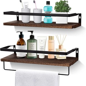Estantería de pared de baño de madera de un solo nivel para almacenamiento de cocina para uso en la sala de estar-Ropa de estilo de granja y portaherramientas - Product Image 2