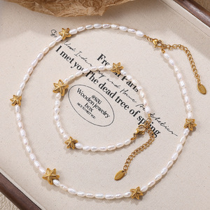 Freshwater Pearl Necklace And <b>Bracelet</b> <b>Set</b> With Gold Starfish For Women Gift Jewelry Stainless Steel Fashion Jewelry <b>Set</b> - Product Image 3