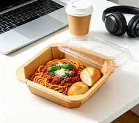 Boîte alimentaire carrée multi-tailles en papier kraft imperméable, jetable, pour riz frit et nouilles, avec finition mate, pour la restauration en gros