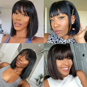 Perruque Carrée Droite Bob Complète et Épaisse <span class=keywords><strong>avec</strong></span> <span class=keywords><strong>Frange</strong></span> Couleur Chocolat 4# Cheveux Humains Indiens Courts et Lisses - Product Image 4