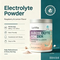 LuvVita Keto Friendly, Polvo Electrolítico Sabor Frambuesa y Limón, Sin Azúcar, Bebida Hidratante, Nutrición Deportiva, ODM/OEM