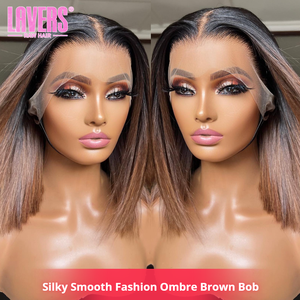 Pelucas de cabello humano vietnamita liso, con cierre frontal de encaje doble, sin pegamento, color ombre marrón, corte bob corto, para mujeres <span class=keywords><strong>negras</strong></span>, al por mayor - Product Image 2