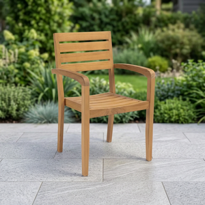 Chaise de salle à manger moderne en teck massif avec accoudoirs, empilable, idéale pour appartement, parc et extérieur - Product Image 4