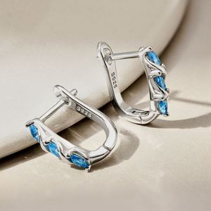 Dylam Stylish 925 Sterling <b>Silver</b> Rhodium Plated Twisted Blue Diamond Marquise Sapphire 5A Cubic Zirconia Jewelry <b>Hoop</b> Earrings - Product Image 6