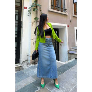 Jupe longue en jean vintage effet vieilli à motif floral, avec ceinture boutonnée et fente, coupe crayon, décontractée et élégante, grande taille, sexy, pour l'automne - Product Image 2