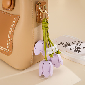 Porte-clés en cuir PU fait main en forme de tulipe, breloque pour sac, perles florales pour femmes, porte-monnaie, étui pour téléphone portable, pendentif pour clé de <span class=keywords><strong>voiture</strong></span>, accessoires - Product Image 2