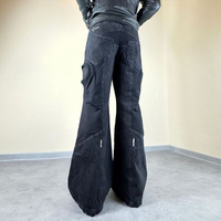 DIZNEW celana kustom kualitas tinggi hitam patchwork bootcut jeans celana untuk pria peregangan celana tangan kedua