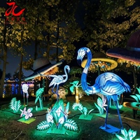 Lanterne géante chinoise en forme de flamant rose, lanterne en tissu de soie LED pour oiseaux tropicaux des zones humides, imperméable, décoration extérieure pour zoo et parc