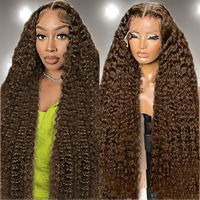 Perruque de cheveux humains vierges brésiliens 13x4, dentelle HD transparente, cuticules alignées, ondulations profondes, sans colle, brun chocolat, longue, bouclée, non traitée