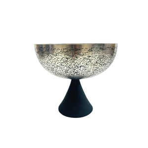 Oriental Engraved Metal Decorative Bowl With <b>Black</b> Base Handmade Round Design For Party Dishes - Product Image 1