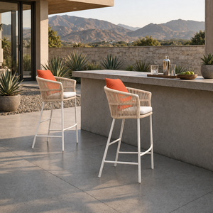Juego de Sillas de Bar <span class=keywords><strong>con</strong></span> Estructura de Aluminio y Cuerda Tejida para Exteriores, Ideal para <span class=keywords><strong>Hoteles</strong></span> y Villas, Muebles de Jardín - Product Image 1