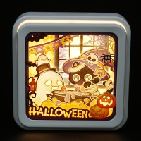 Boîte à lumière décorative d'Halloween en papier découpé 3D, motifs citrouille, araignée, chauve-souris, boîte à ombre LED, veilleuse à clic, décoration, souvenir, cadeau