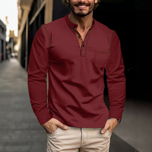 <b>Men</b> Long Sleeve <b>Henley</b> Polo <b>Shirt</b> Chest Pocket Casual Commuter Top - Product Image 3