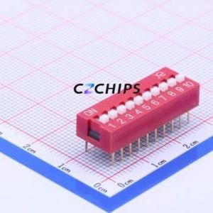 DSWB10LHGET DIP Switch Through hole Component (THT) Switch Flat <b>Toggle</b>, Raised Type Single Pole Single Throw 10 2.54mm - Product Image 1