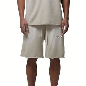 Shorts de sport amples personnalisés en usine pour hommes Casual 360g Light Washed Vintage Mens Shorts - Product Image 5