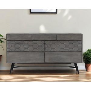 HMS 61 grigio legno massiccio sei cassetti doppio cassettone moderno Design scandinavo accenti in metallo per camera da letto soggiorno mobili per la casa - Product Image 1