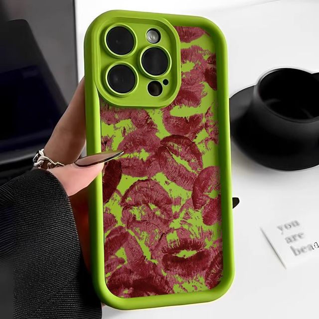 Lip Print Red Color Ladder Lens Style Shockproof TPU Mobile Phone Case for iPhone 18 17 16 15 14 13 12 11 Pro Max