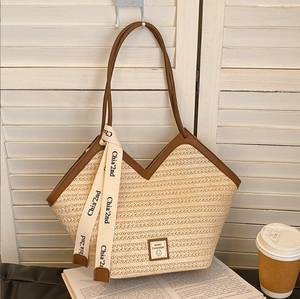 Bolso de Hombro Vintage de Verano, Diseño de Letras en Dos Tonos, Poliéster, Bolso Tote Grande, Asas Dobles, Cierre de Cremallera, Casual para Mujer - Product Image 5