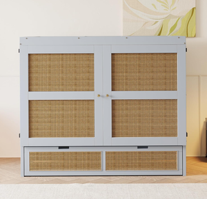 Letto a Scomparsa in Legno con Struttura in Pino in Stile Moderno e Inserto in Vimini, Adatto per Camere da Letto - Product Image 5