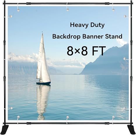 Heavy Duty 8x8FT Telescopic Backdrop Banner Stand Adjustable Step and Repeat Display Frame with Carry Bag