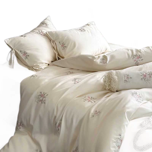 Set <span class=keywords><strong>di</strong></span> Biancheria da Letto 4 Pezzi in <span class=keywords><strong>Cotone</strong></span> 100% a Fibra Lunga 100S, 300TC, con Ricamo Floreale, Stile Francese Femminile - Product Image 3