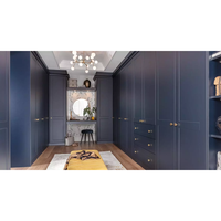 Vente en gros d'usine d'armoires de chambre à coucher personnalisées, garde-robe encastrée en mélamine bleu, garde-robe de rangement de grande capacité avec miroir