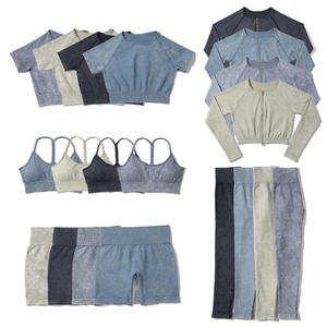 Traje de Yoga sin costuras lavado esmerilado, ropa de entrenamiento <span class=keywords><strong>deportivo</strong></span> de 5 piezas, <span class=keywords><strong>sujetador</strong></span>, pantalones cortos de manga larga, conjuntos convenientes - Product Image 1