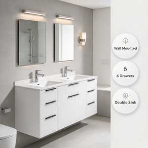 Contemporary White Wooden Double Sink <b>Bathroom</b> Vanity Base Cabinet With Storage - Product Image 4