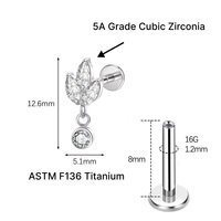 Aopo ASTM-F136 G23 Titane Clou de Labret Sans Filetage à Poussoir, Motif Méduse, Hélix Avant, Lobe, Fleur, Zircone Cubique, Bijou Corporel 16G