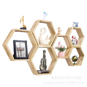 Estante de pared hexagonal de madera, modular, geométrico, para almacenamiento y exhibición, para dormitorio o sala de estar - Product Image 5