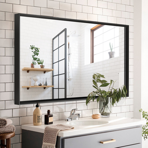 Glossy Black Bathroom <b>Mirror</b> 36x30inch <b>Rectangle</b> Metal Framed <b>Wall</b> Vanity <b>Mirror</b> Modern Farmhouse Style - Product Image 3