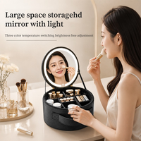 Nouvelle conception de trousse de maquillage en cuir avec miroir LED, grande capacité, trousse de cosmétiques portable, vente en gros personnalisée, voyage