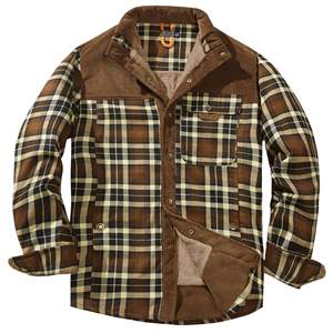 Custom Men's Casual Outdoor Autumn Winter Windproof Long Sleeve Plaid Work Flannel <strong>Lined</strong> Mens <strong>Fleece</strong> Jacket <strong>Shirt</strong> - Product Image 1