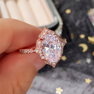Anello Principessa Placcato in Oro Rosa con Zirconi Rotondi, Gioielli di Fidanzamento in Stile Europeo e Americano - Product Image 3