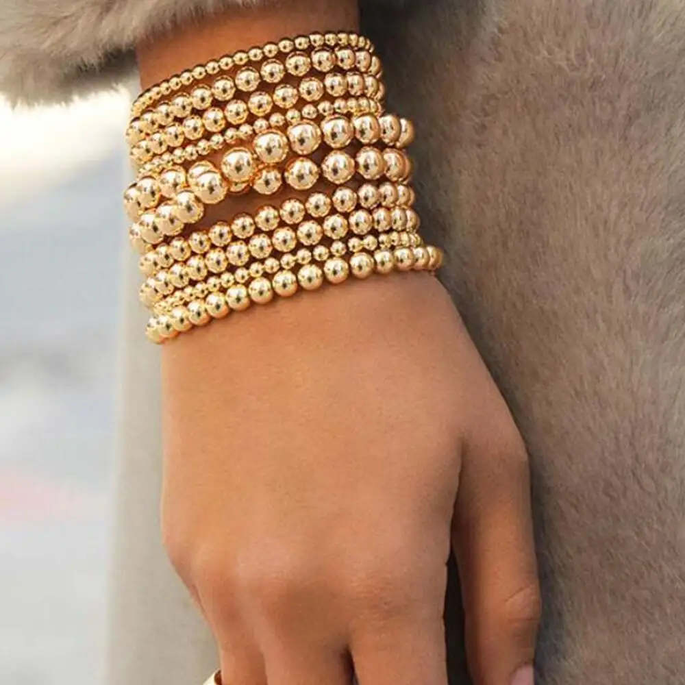Индивидуальный женский и мужской серебряный и золотой эластичный браслет с бусинами, модный растягивающийся Круглый браслет разных размеров с бусинами CCB