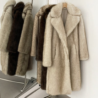 Manteau d'hiver oversize en polyester pour femme, style blazer long et élégant avec col en fourrure