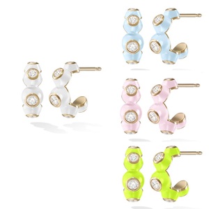 <span class=keywords><strong>Orecchini</strong></span> a Cerchio Smaltati Bianchi, Rosa, Rosso, Gialli, Azzurri, Neri con Charm in Zirconia Cubica 5A, Gioielli da Festa per Donne e Ragazze - Product Image 2