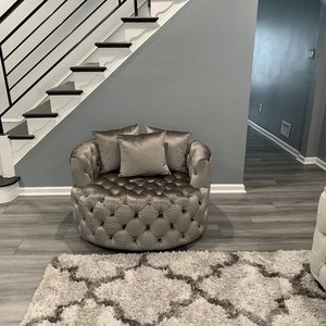 Sillón Giratorio Moderno de Acero Inoxidable con Tapicería de Terciopelo, Sillón de Ocio Giratorio para Sala de Estar, Muebles de Hotel - Product Image 6