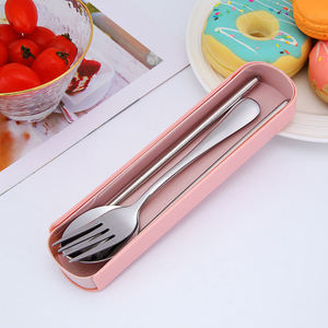 Portable Reusable Stainless Steel Chopsticks Spoon Fork Cutlery Set with Wheat <b>Box</b> - Product Image 4