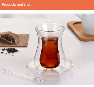 Nuovo Design 150ml borosilicato trasparente vetro doppia parete <span class=keywords><strong>bicchieri</strong></span> tazze di tè nero turco tazza con piattino e cucchiaio - Product Image 5